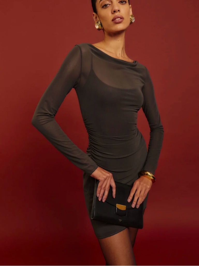 Reformation Long Sleeve Reese Knit Dress - Gray